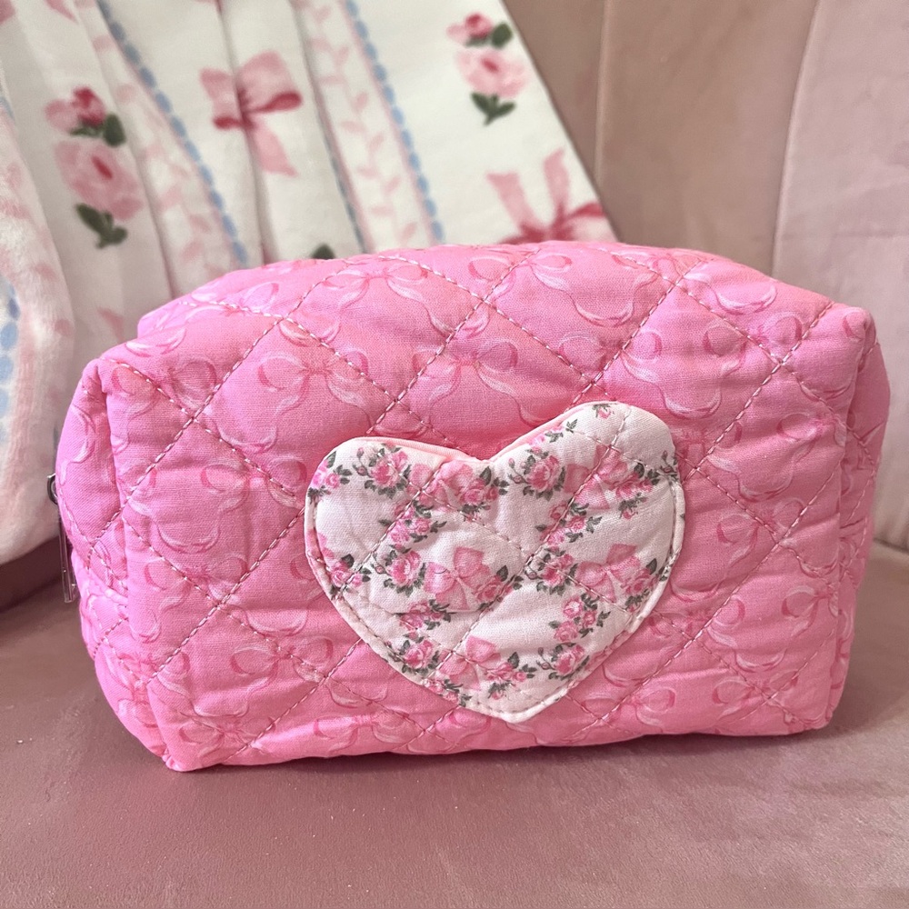 Madden Girl Pink Bow Print Cosmetic Bag